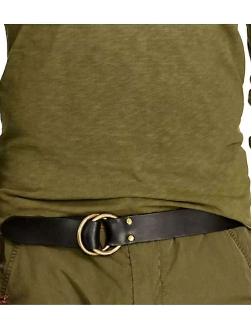 Lauren Ralph Lauren Black Leather Gold brass Double Rings belt